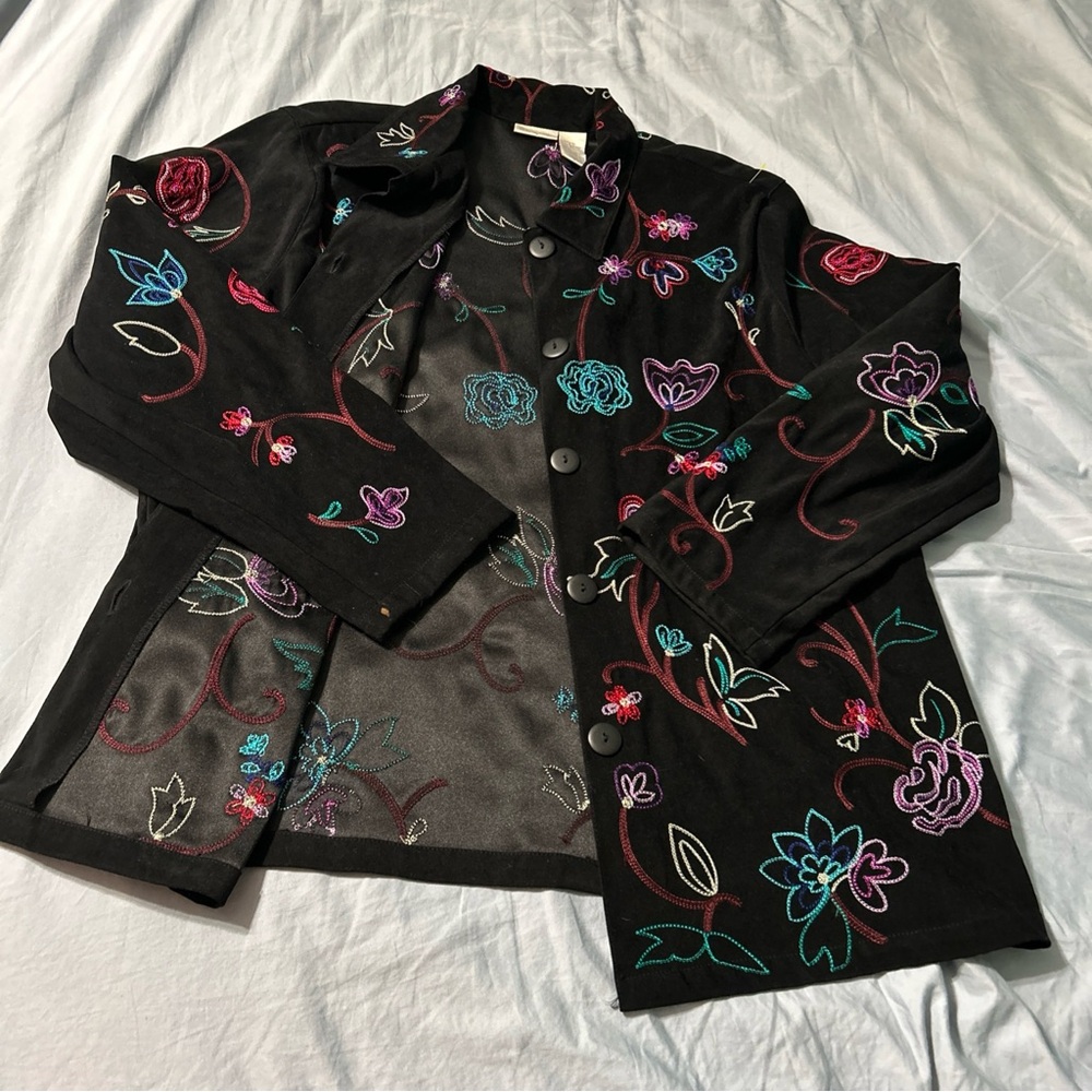 Koret Women’s Vintage Embroidered Black Colorful Floral Print| Size XL |Preowned